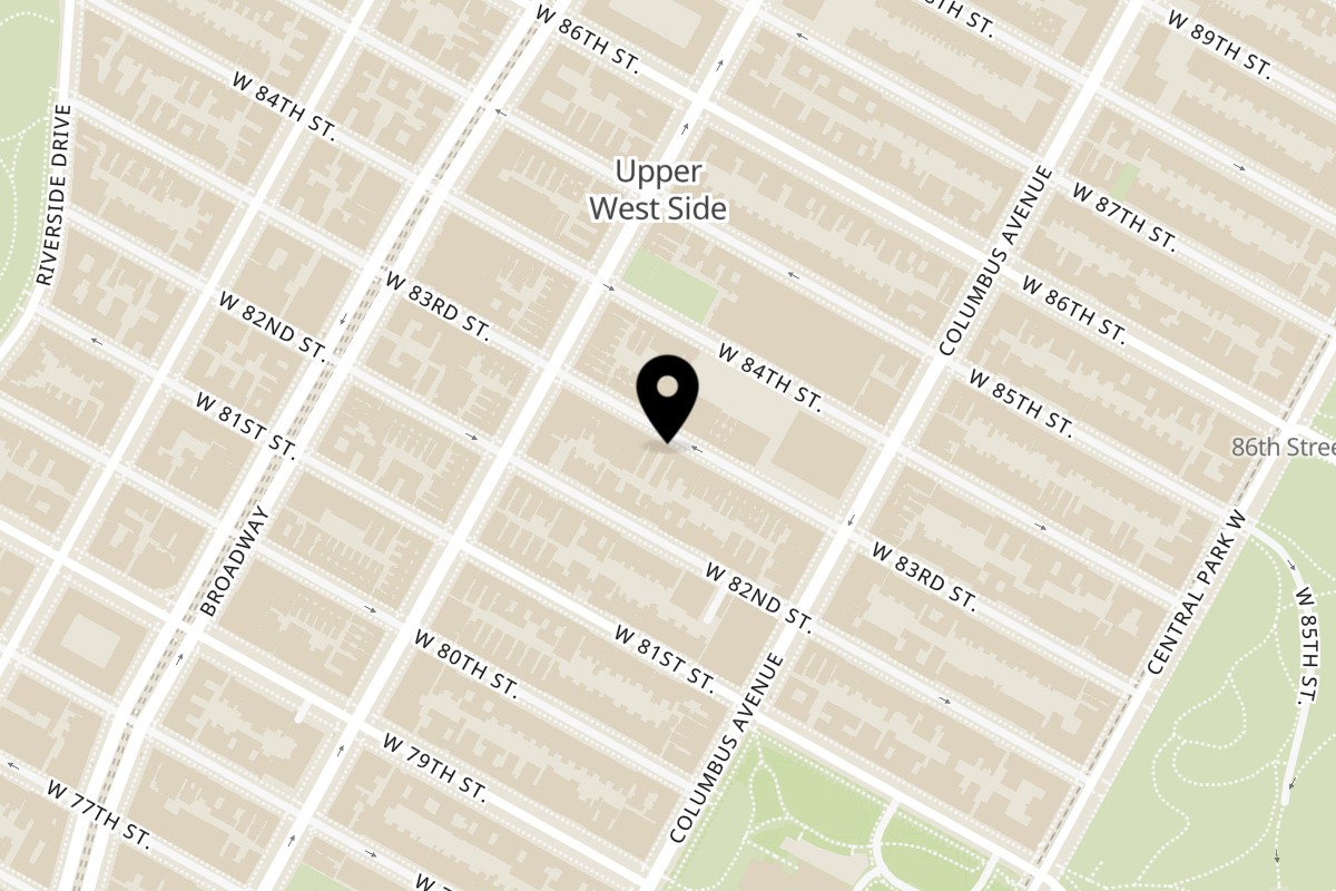 Map showing the location of Moshe's falafel on 142w W 83rd St in New York